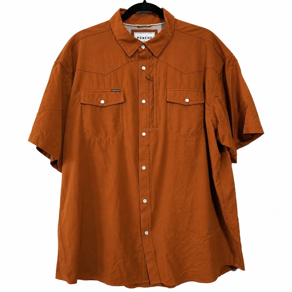 Poncho Shirt Mens XL Orange Snap Button Short Sleeve Performance Hiking Outdoor